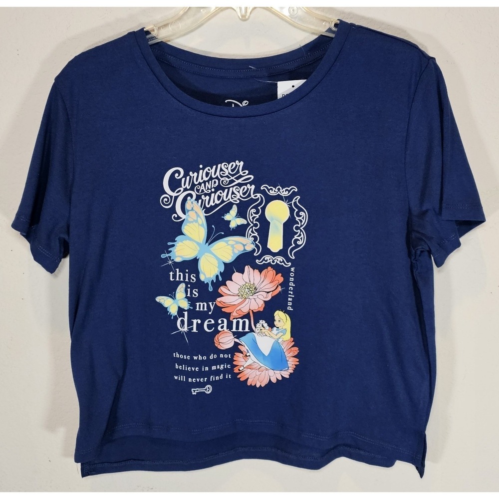 Disney T-Shirt Girls Large Alice in Wonderland Curiouser and Curiouser Blue NWT‎